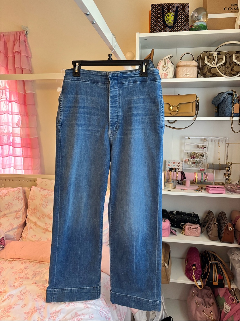 MOTHER Blue The Cinch Greaser Ankle Jeans - Wide-Leg Cropped Jeans, Button up